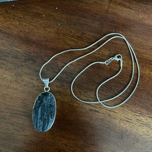 Black Tourmaline and 925 Silver Pendant Necklace